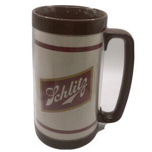 Vintage Thermo Serv Plastic Insulated Beer Mugs Schlitz Brown White